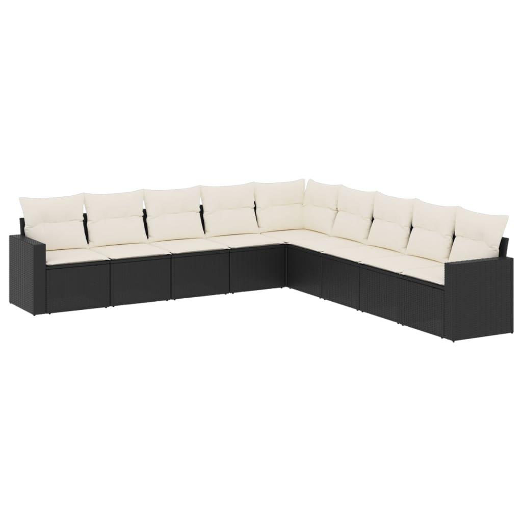 Set mobilier de grădină cu perne, 9 piese, negru, poliratan GartenMobel Dekor
