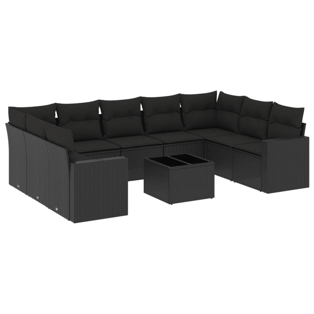 Set canapele de grădină cu perne, 10 piese, negru, poliratan GartenMobel Dekor