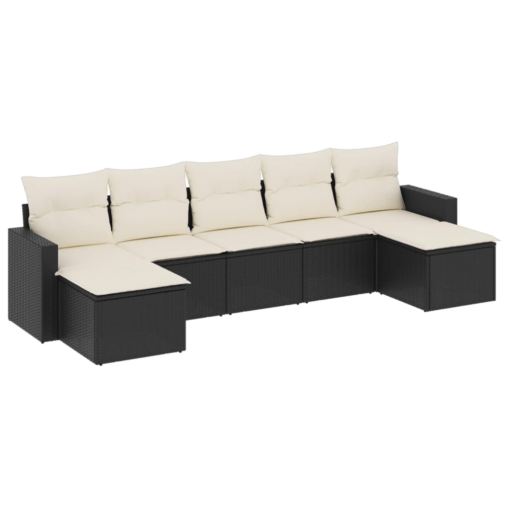 Set canapele de grădină cu perne, 7 piese, negru, poliratan GartenMobel Dekor