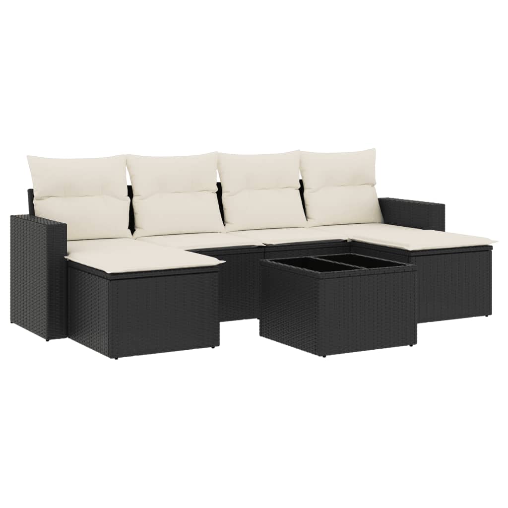 Set canapele de grădină cu perne, 7 piese, negru, poliratan GartenMobel Dekor