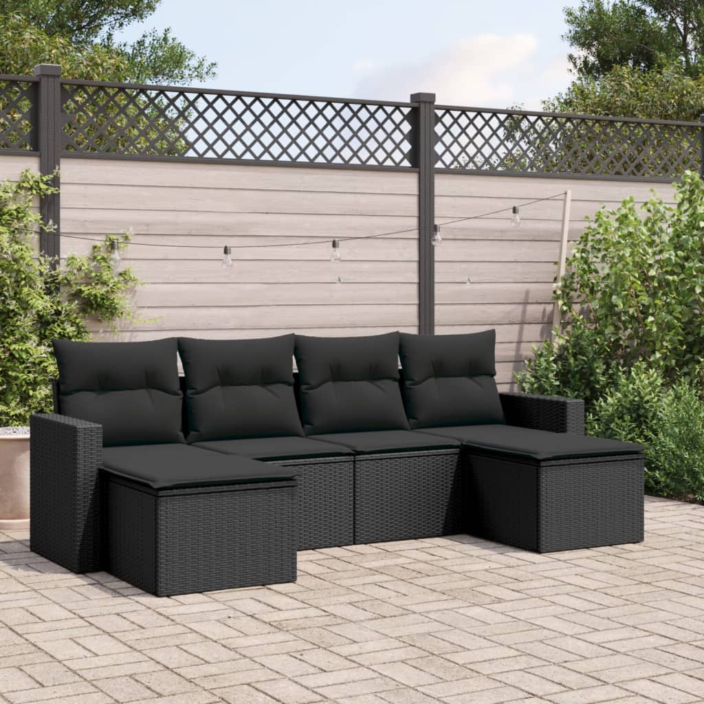 Set mobilier de grădină cu perne, 6 piese, negru, poliratan GartenMobel Dekor