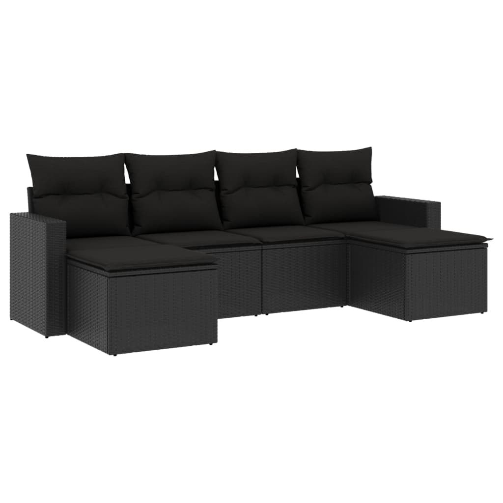 Set mobilier de grădină cu perne, 6 piese, negru, poliratan GartenMobel Dekor