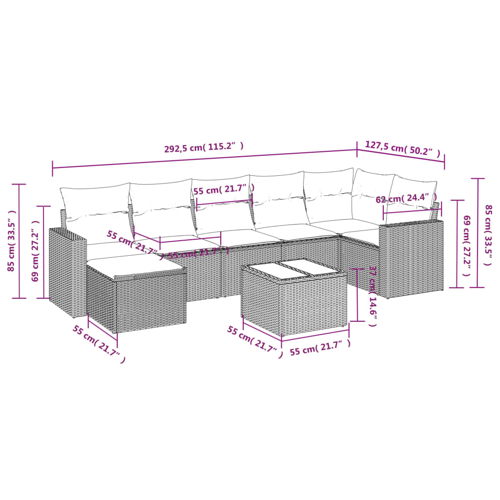 Set mobilier de grădină cu perne, 8 piese, negru, poliratan GartenMobel Dekor
