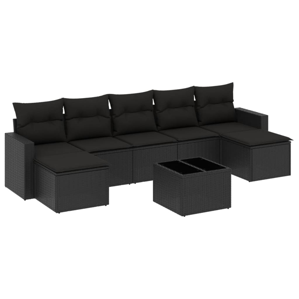 Set mobilier de grădină cu perne, 8 piese, negru, poliratan GartenMobel Dekor