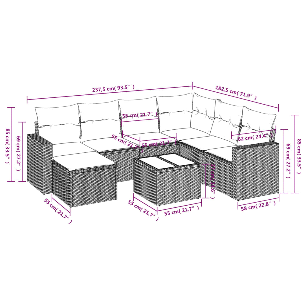 Set mobilier de grădină cu perne, 8 piese, negru, poliratan GartenMobel Dekor