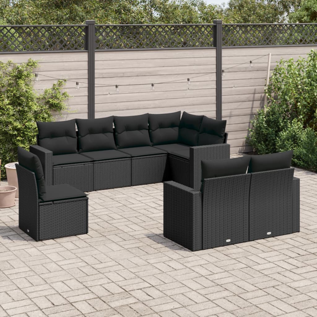 Set mobilier de grădină cu perne, 8 piese, negru, poliratan GartenMobel Dekor