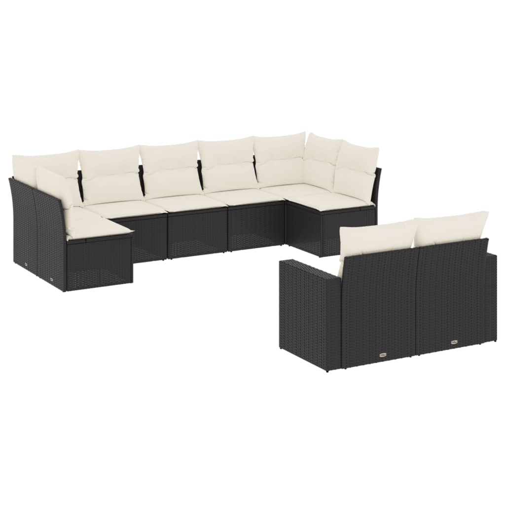 Set mobilier de grădină cu perne, 9 piese, negru, poliratan GartenMobel Dekor