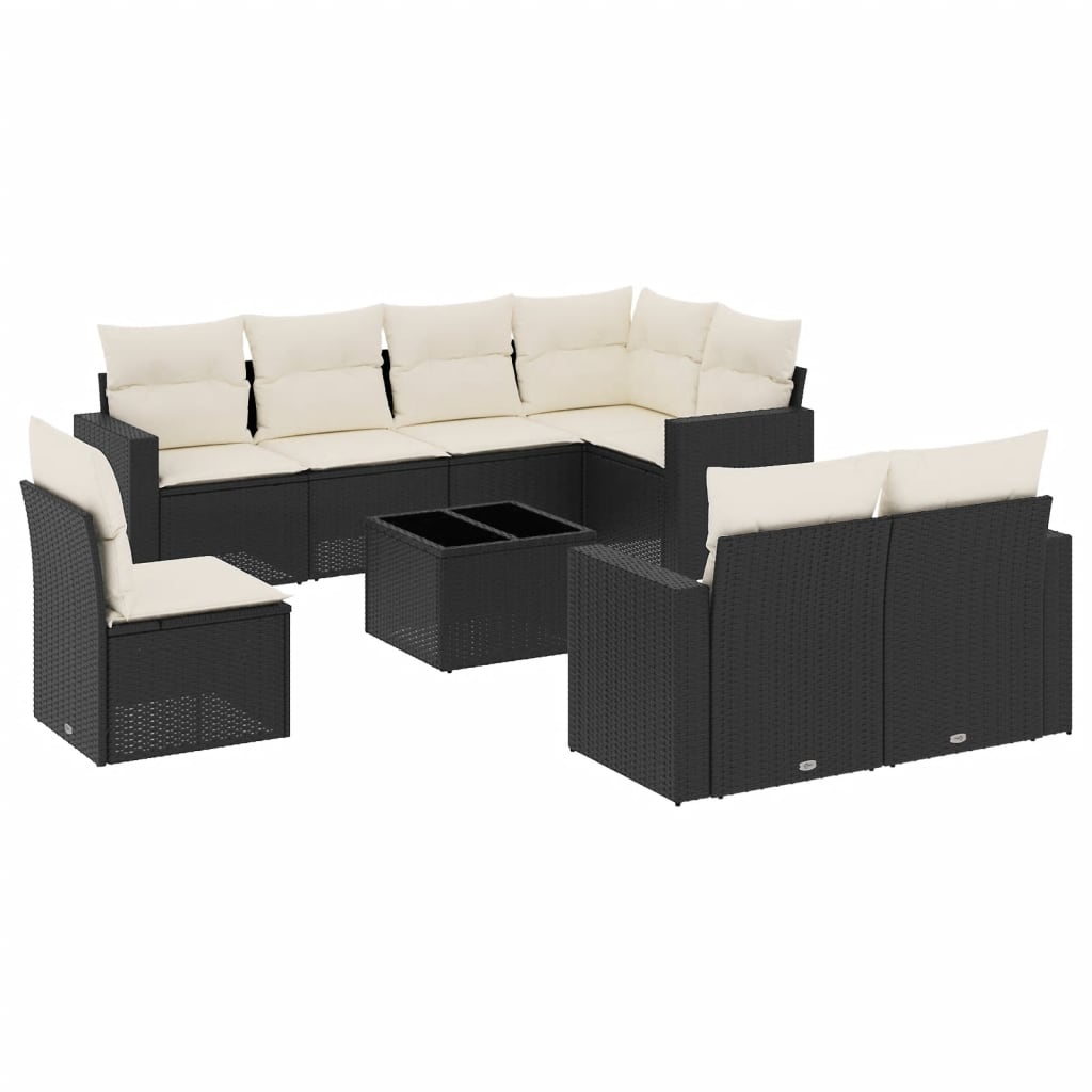 Set mobilier de grădină cu perne, 9 piese, negru, poliratan GartenMobel Dekor