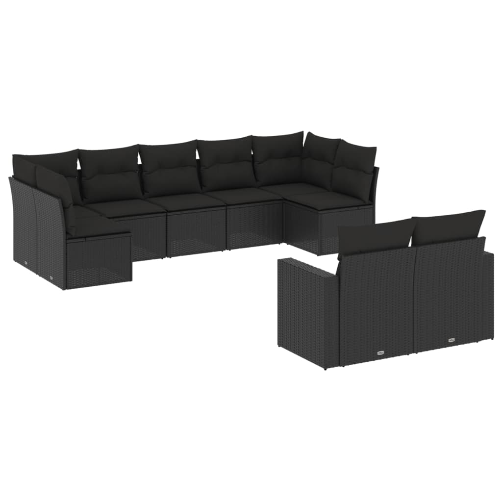 Set mobilier de grădină cu perne, 9 piese, negru, poliratan GartenMobel Dekor