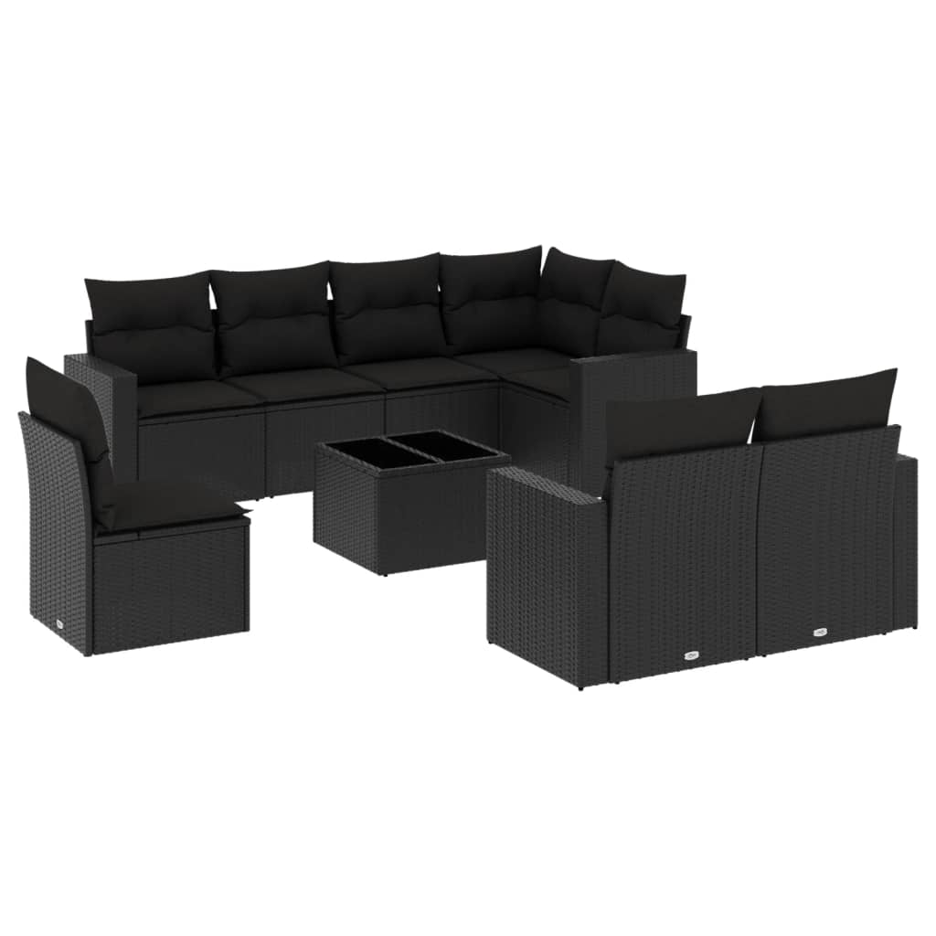 Set mobilier de grădină cu perne, 9 piese, negru, poliratan GartenMobel Dekor