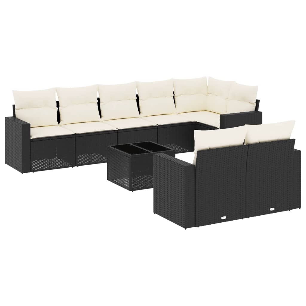 Set mobilier de grădină cu perne, 9 piese, negru, poliratan GartenMobel Dekor
