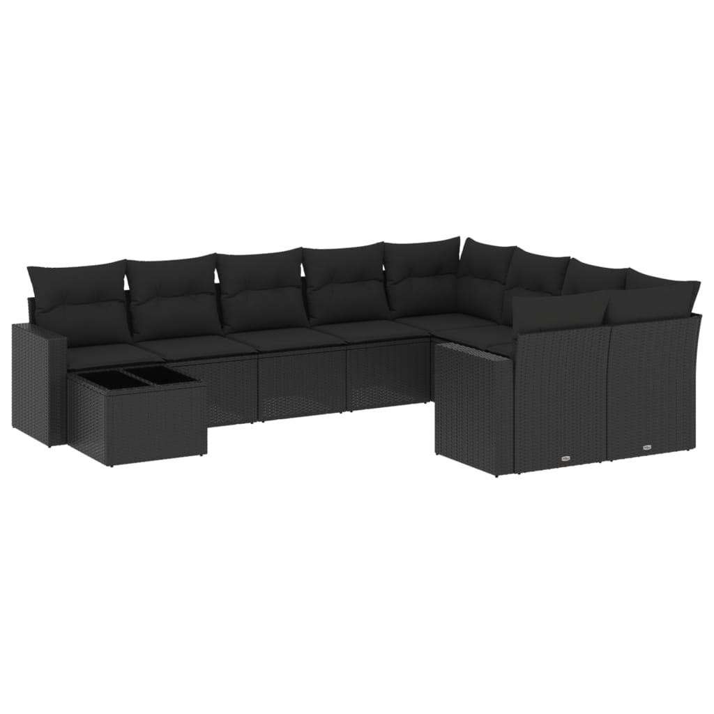 Set canapele de grădină cu perne, 10 piese, negru, poliratan GartenMobel Dekor