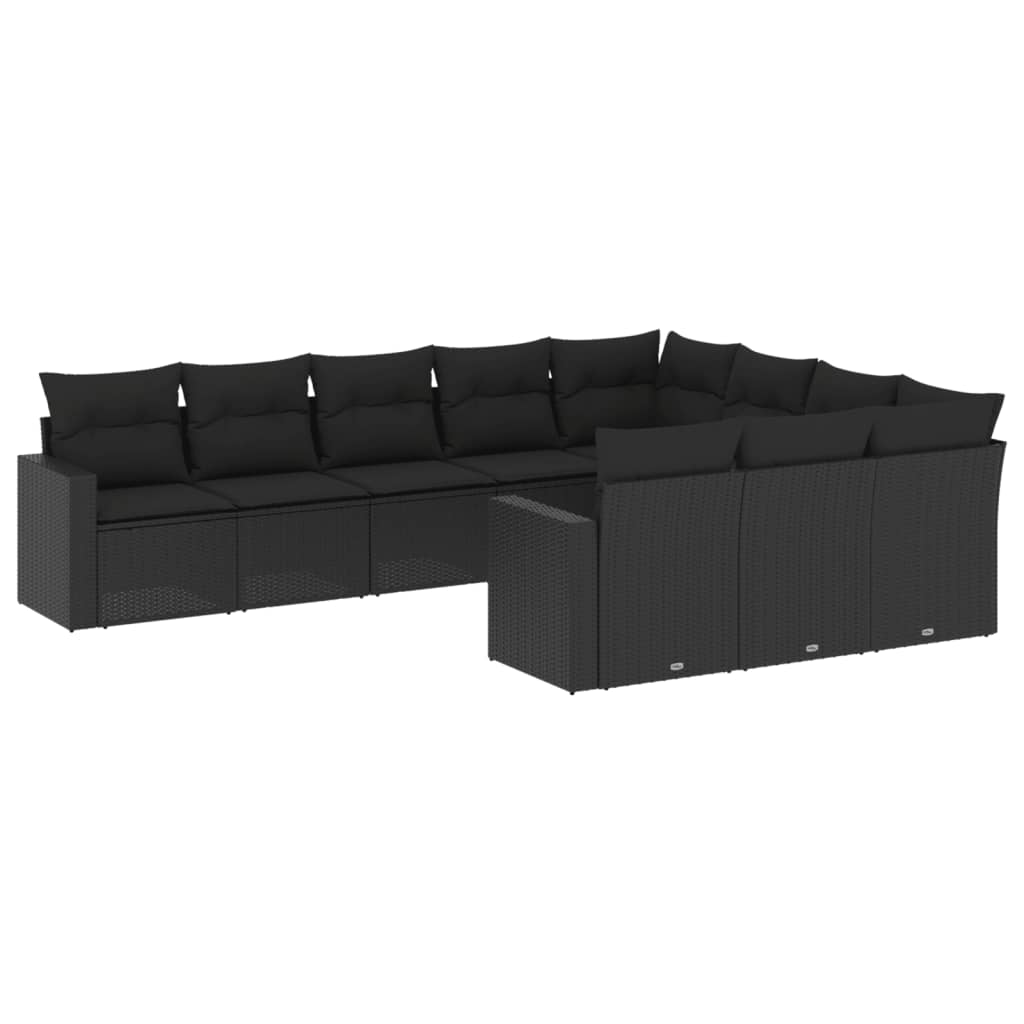 Set canapele de grădină cu perne, 10 piese, negru, poliratan GartenMobel Dekor