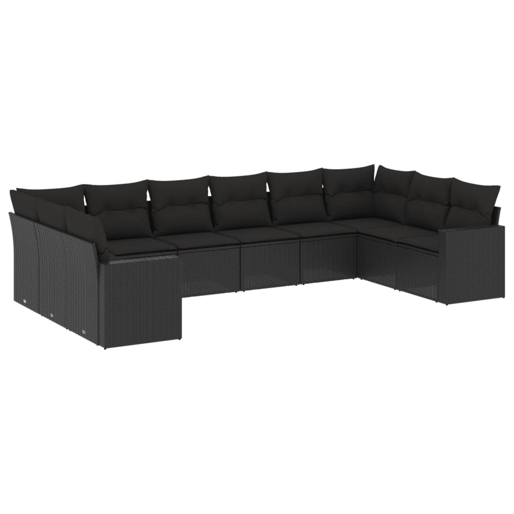 Set canapele de grădină cu perne, 10 piese, negru, poliratan GartenMobel Dekor