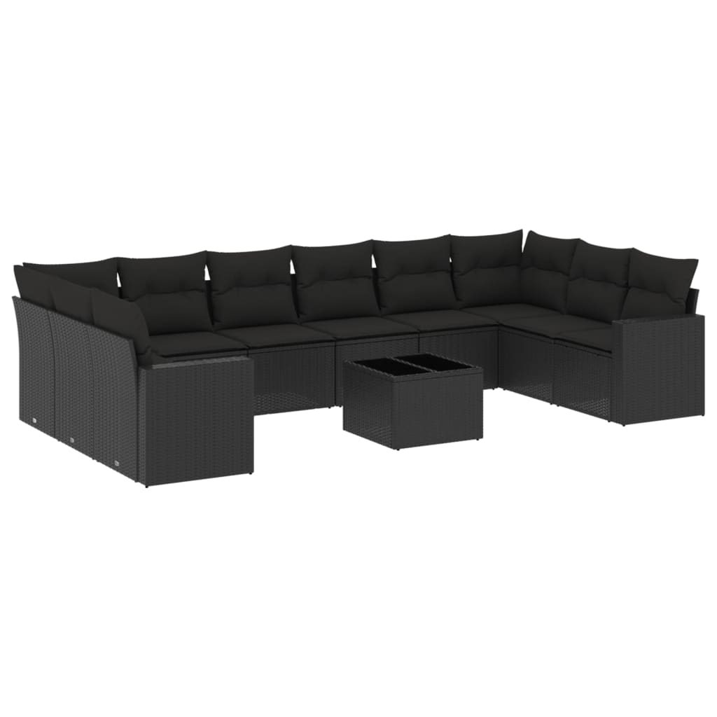 Set canapele de grădină cu perne, 11 piese, negru, poliratan GartenMobel Dekor