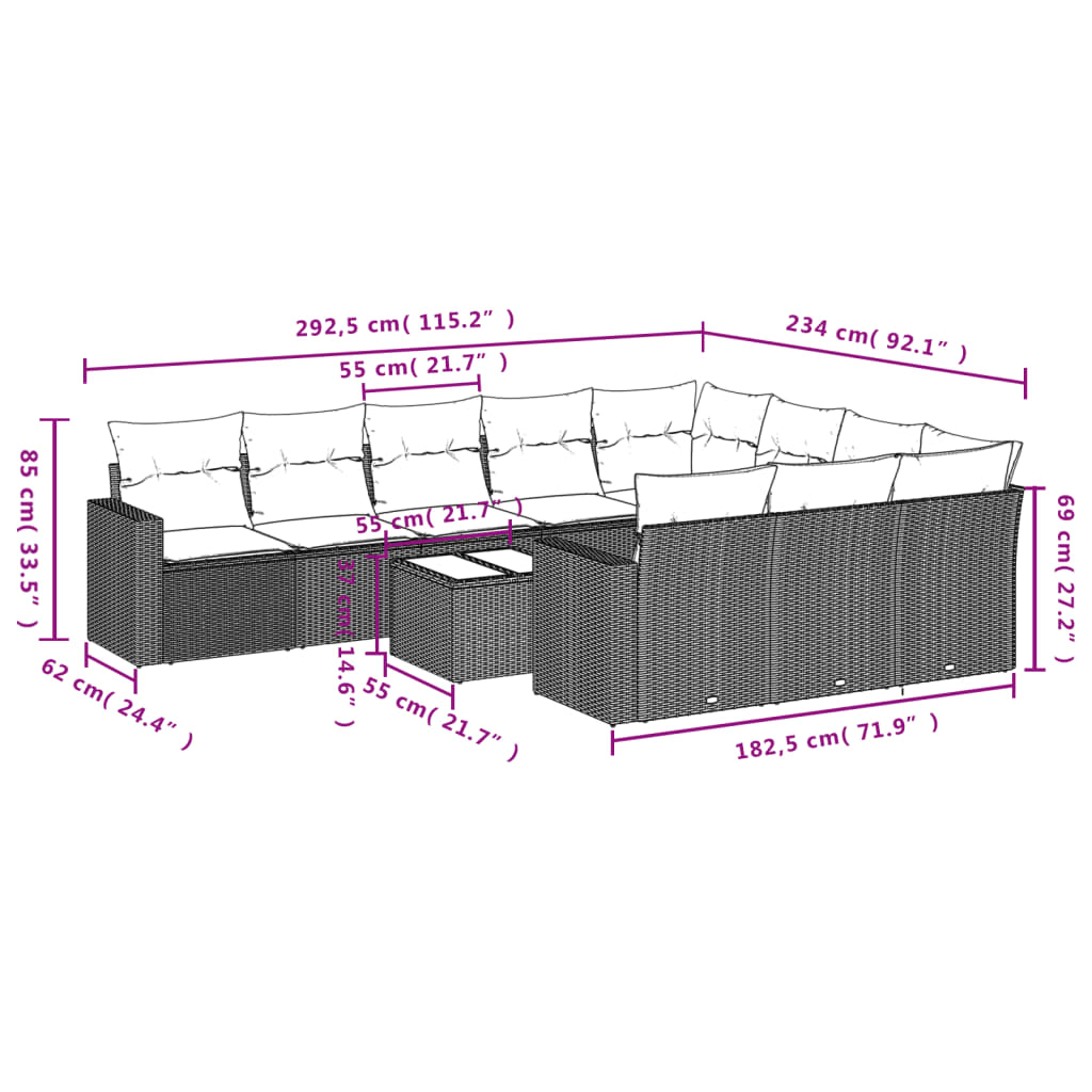 Set canapele de grădină cu perne, 11 piese, negru, poliratan GartenMobel Dekor