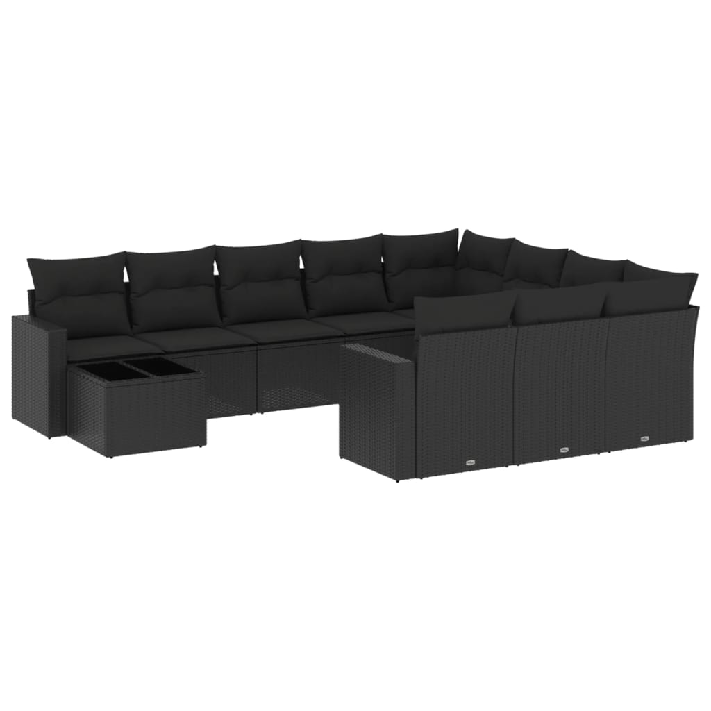 Set canapele de grădină cu perne, 11 piese, negru, poliratan GartenMobel Dekor
