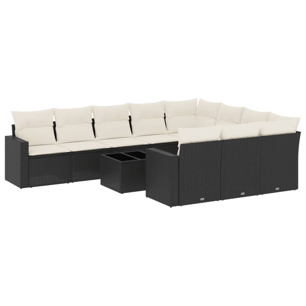 Set canapele de grădină cu perne, 11 piese, negru, poliratan GartenMobel Dekor