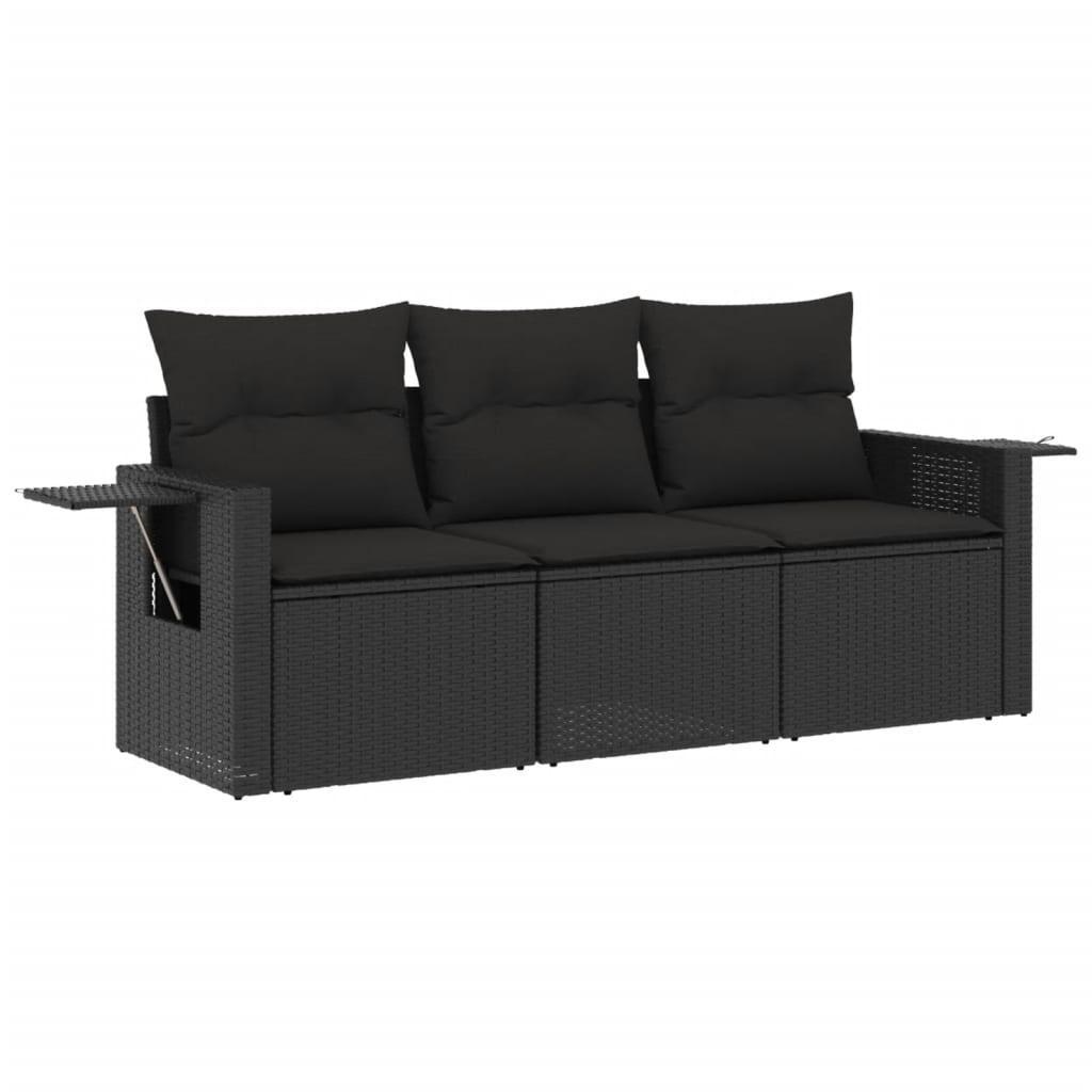 Set mobilier de grădină cu perne, 3 piese, negru, poliratan GartenMobel Dekor