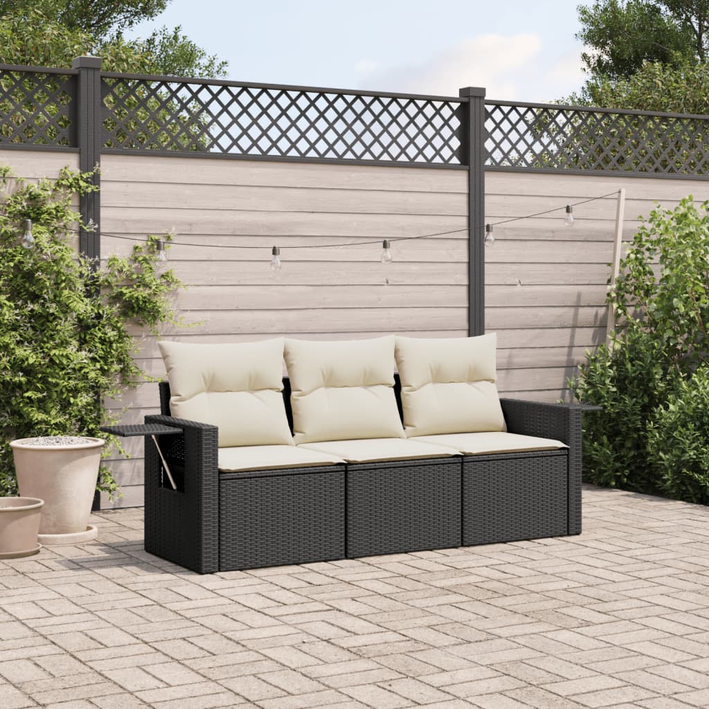 Set mobilier de grădină cu perne, 3 piese, negru, poliratan GartenMobel Dekor