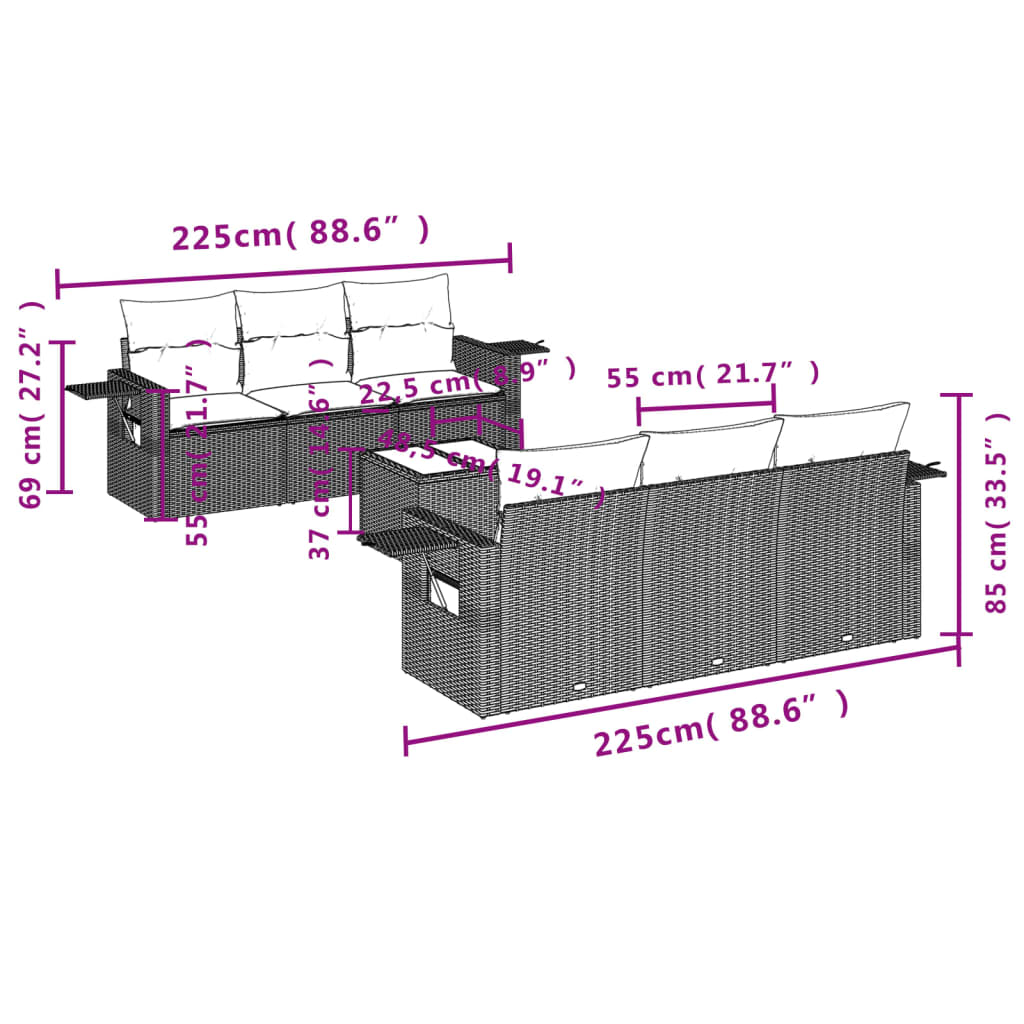 Set canapele de grădină cu perne, 7 piese, negru, poliratan GartenMobel Dekor
