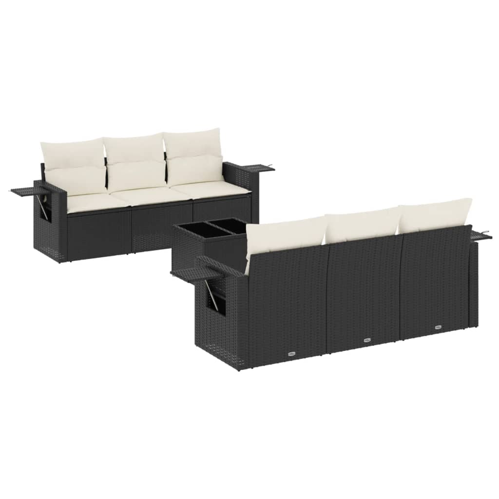 Set canapele de grădină cu perne, 7 piese, negru, poliratan GartenMobel Dekor