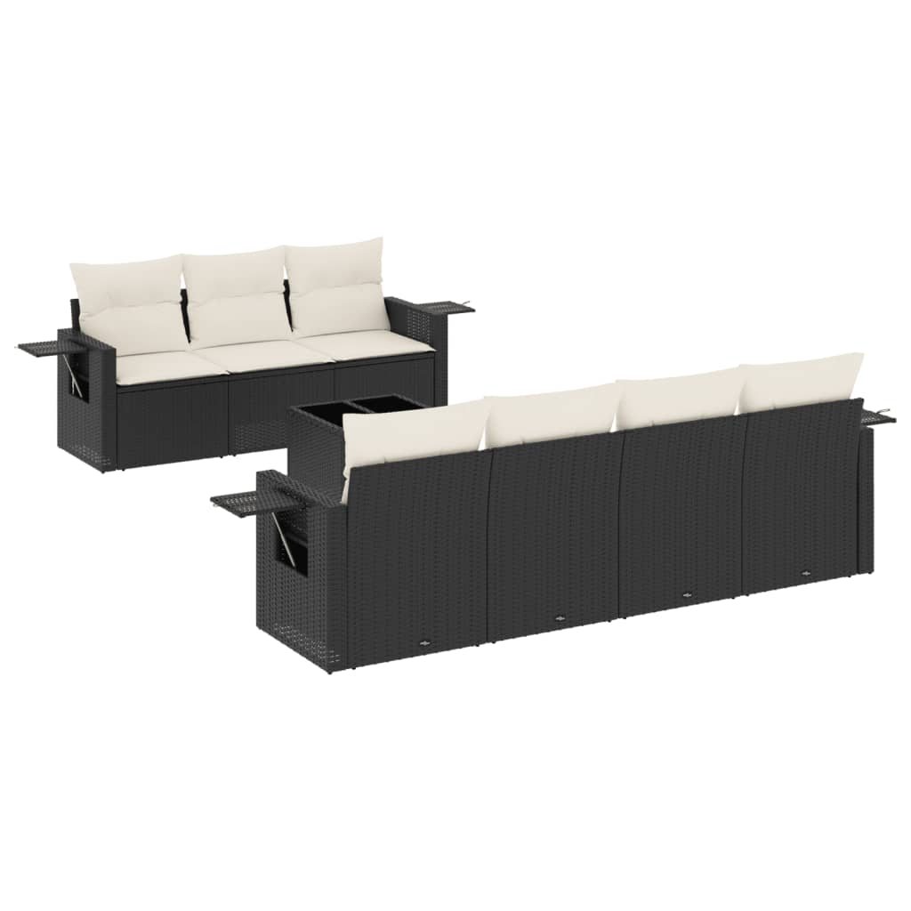 Set mobilier de grădină cu perne, 8 piese, negru, poliratan GartenMobel Dekor