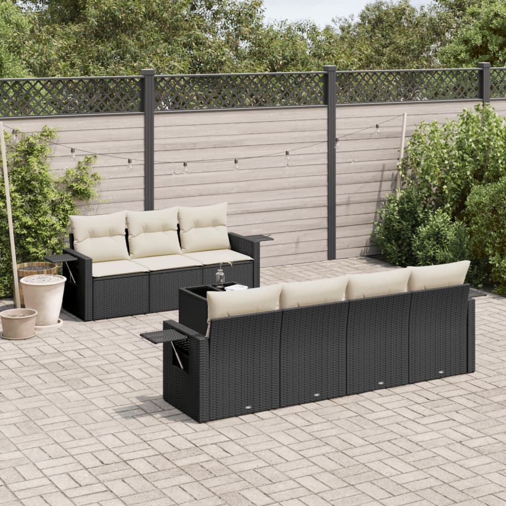 Set mobilier de grădină cu perne, 8 piese, negru, poliratan GartenMobel Dekor