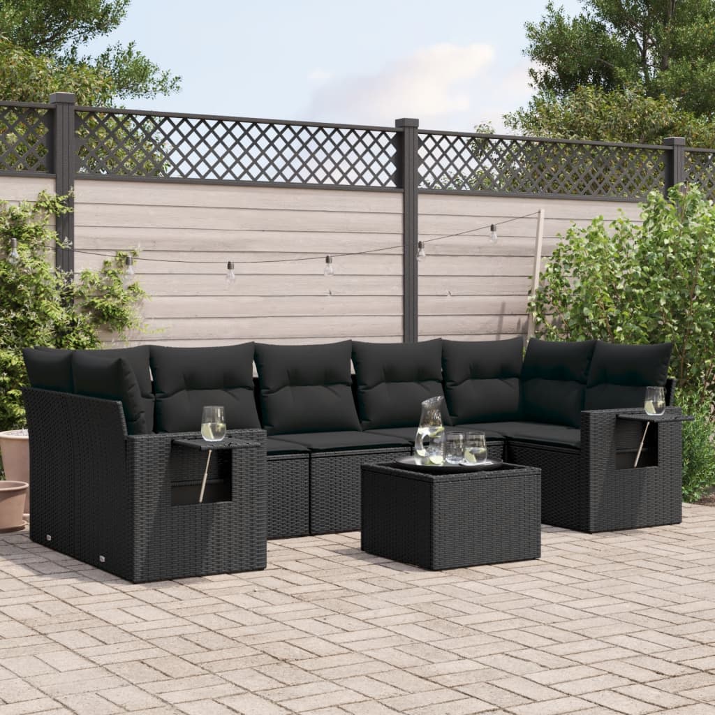 Set mobilier de grădină cu perne, 8 piese, negru, poliratan GartenMobel Dekor