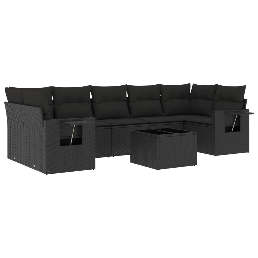 Set mobilier de grădină cu perne, 8 piese, negru, poliratan GartenMobel Dekor