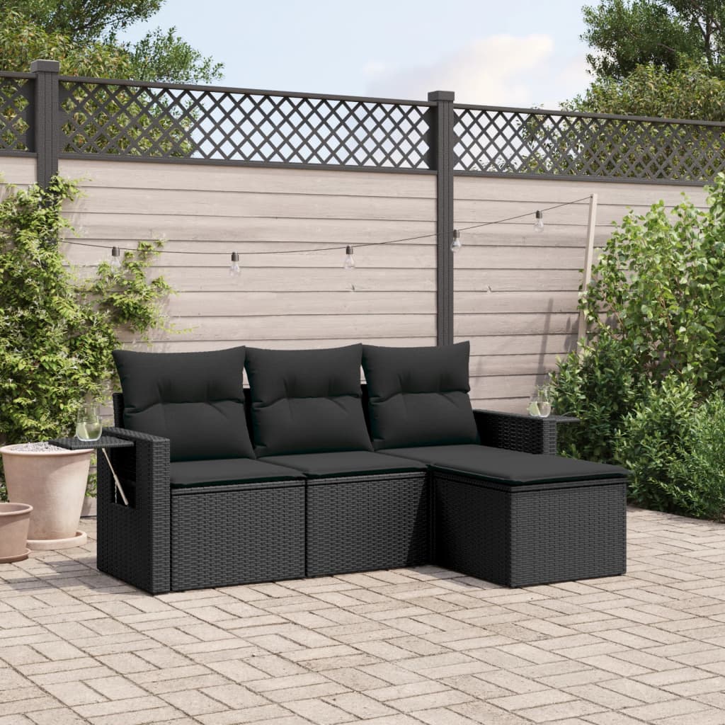 Set mobilier de grădină cu perne, 4 piese, negru, poliratan GartenMobel Dekor