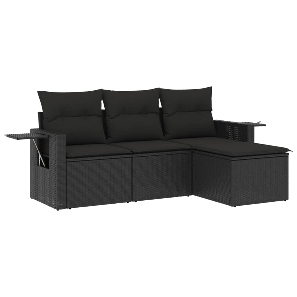 Set mobilier de grădină cu perne, 4 piese, negru, poliratan GartenMobel Dekor