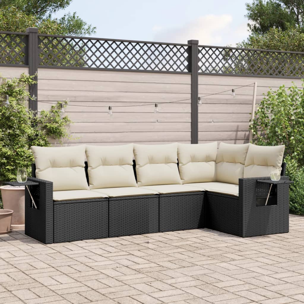 Set mobilier de grădină cu perne, 5 piese, negru, poliratan GartenMobel Dekor