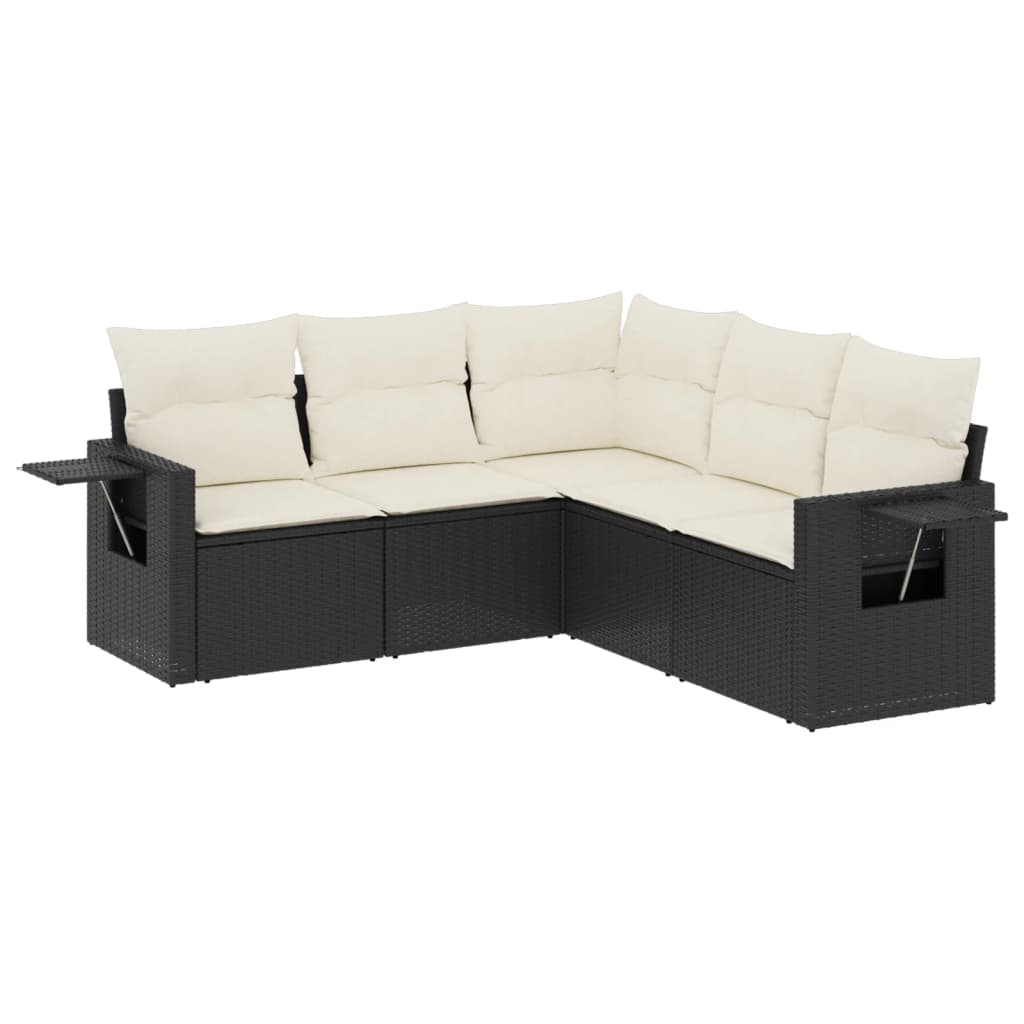 Set mobilier de grădină cu perne, 5 piese, negru, poliratan GartenMobel Dekor