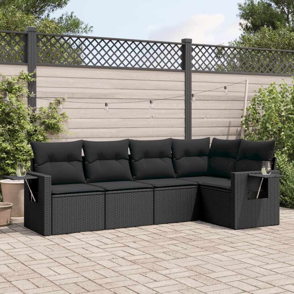 Set mobilier de grădină cu perne, 5 piese, negru, poliratan GartenMobel Dekor