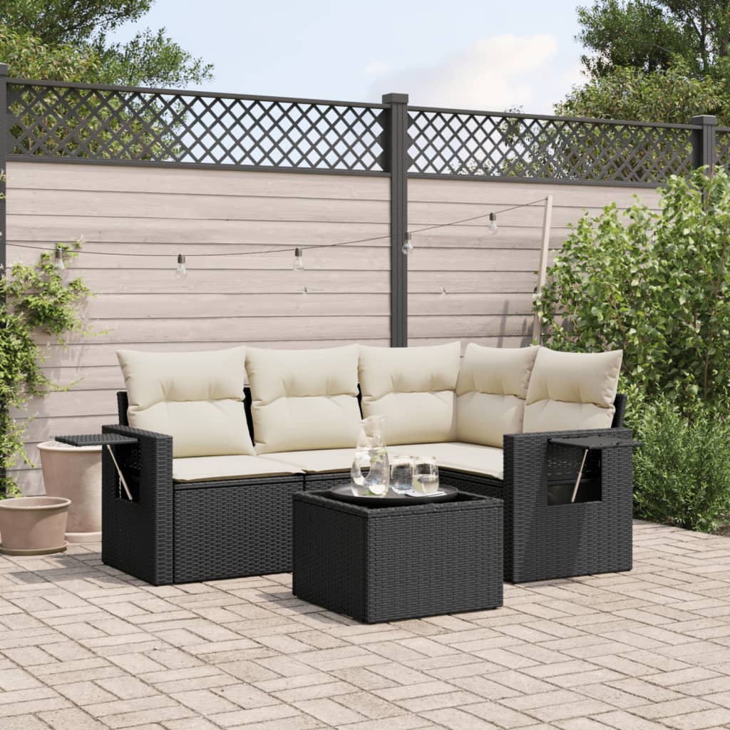 Set mobilier de grădină cu perne, 5 piese, negru, poliratan GartenMobel Dekor