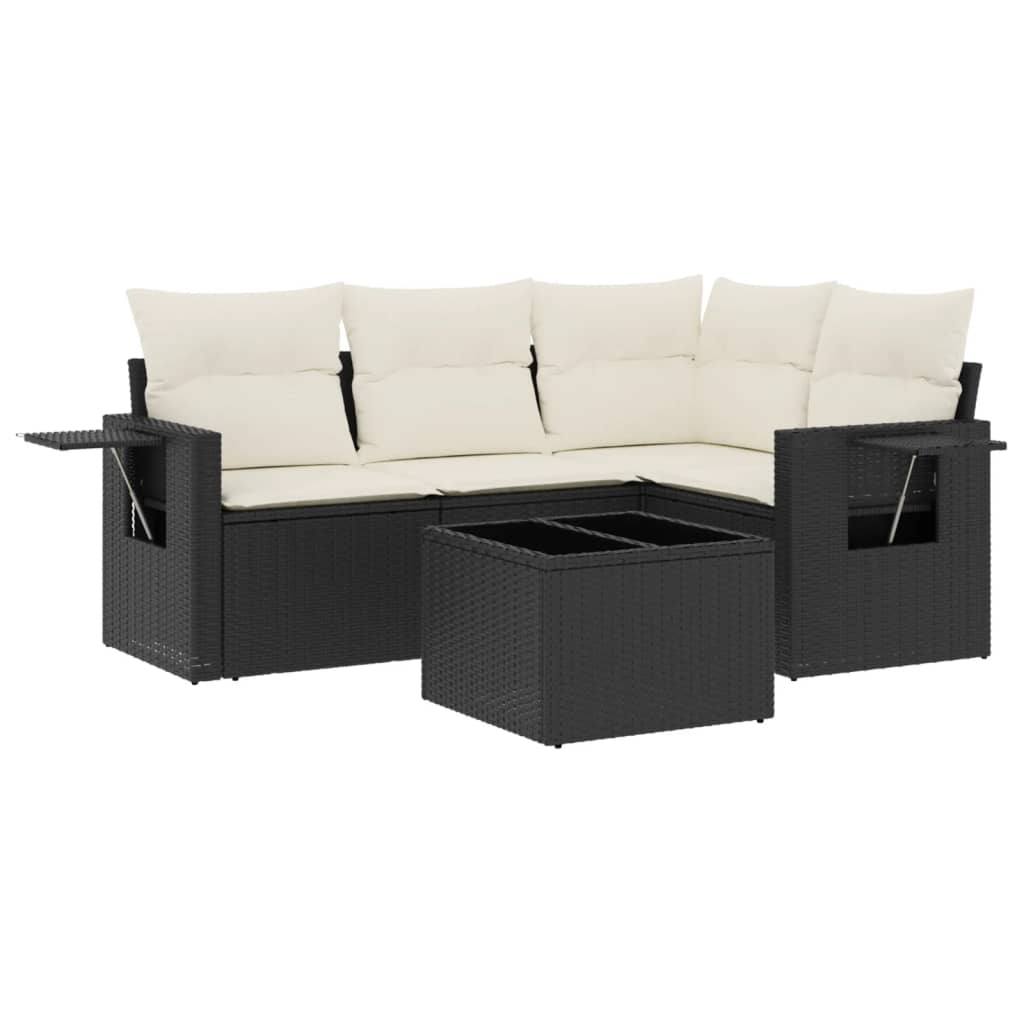 Set mobilier de grădină cu perne, 5 piese, negru, poliratan GartenMobel Dekor