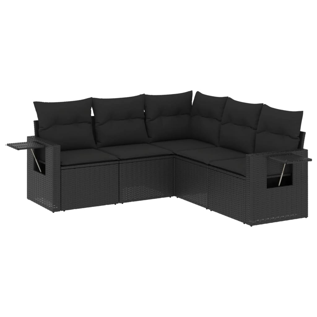 Set mobilier de grădină cu perne, 5 piese, negru, poliratan GartenMobel Dekor