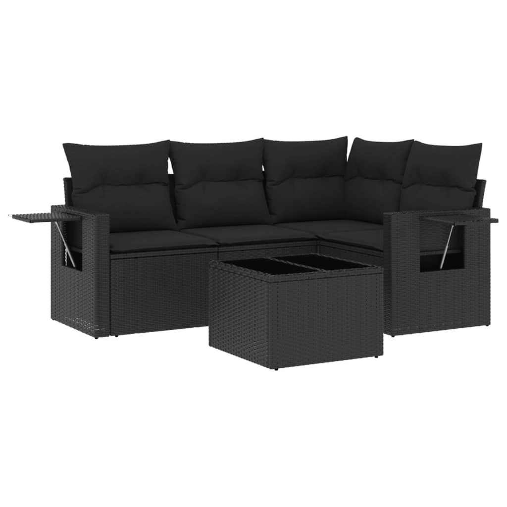 Set mobilier de grădină cu perne, 5 piese, negru, poliratan GartenMobel Dekor