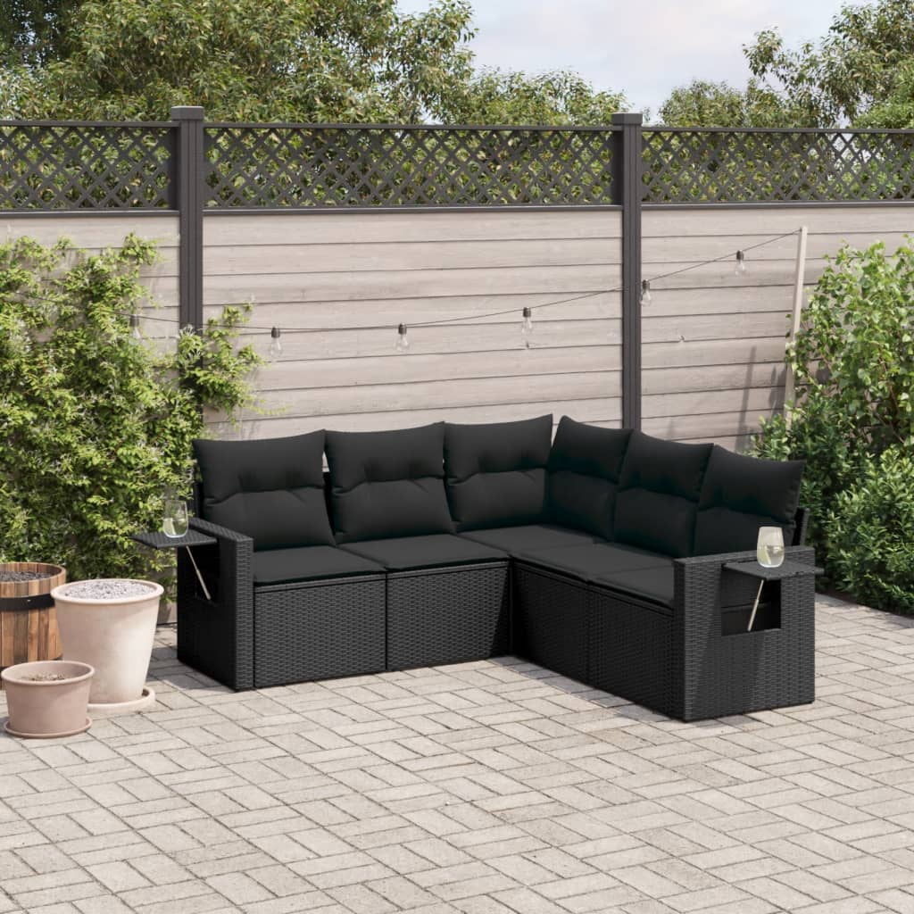 Set mobilier de grădină cu perne, 5 piese, negru, poliratan GartenMobel Dekor