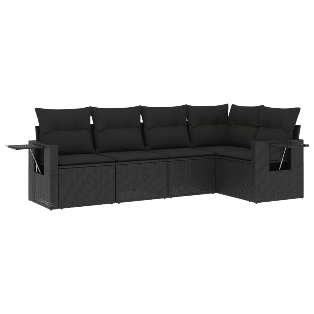 Set mobilier de grădină cu perne, 5 piese, negru, poliratan GartenMobel Dekor