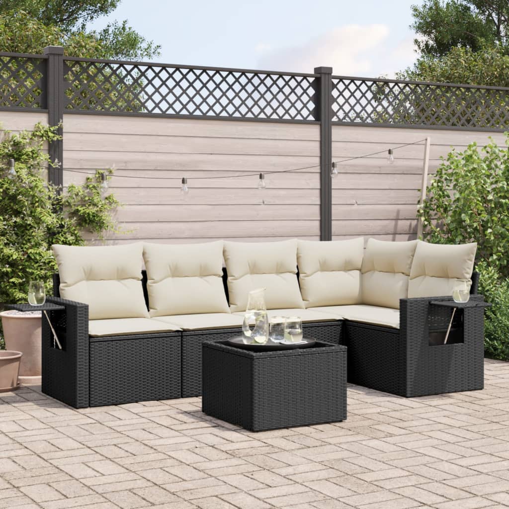 Set mobilier de grădină cu perne, 6 piese, negru, poliratan GartenMobel Dekor