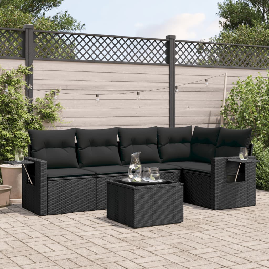 Set mobilier de grădină cu perne, 6 piese, negru, poliratan GartenMobel Dekor