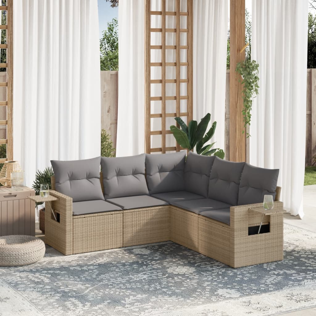 Set canapele de grădină cu perne, 5 piese, bej, poliratan GartenMobel Dekor