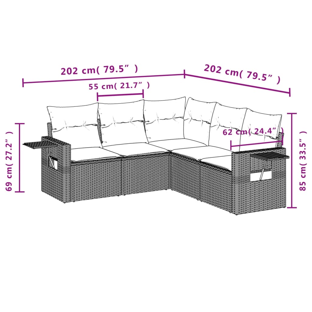 Set canapele de grădină cu perne, 5 piese, bej, poliratan GartenMobel Dekor