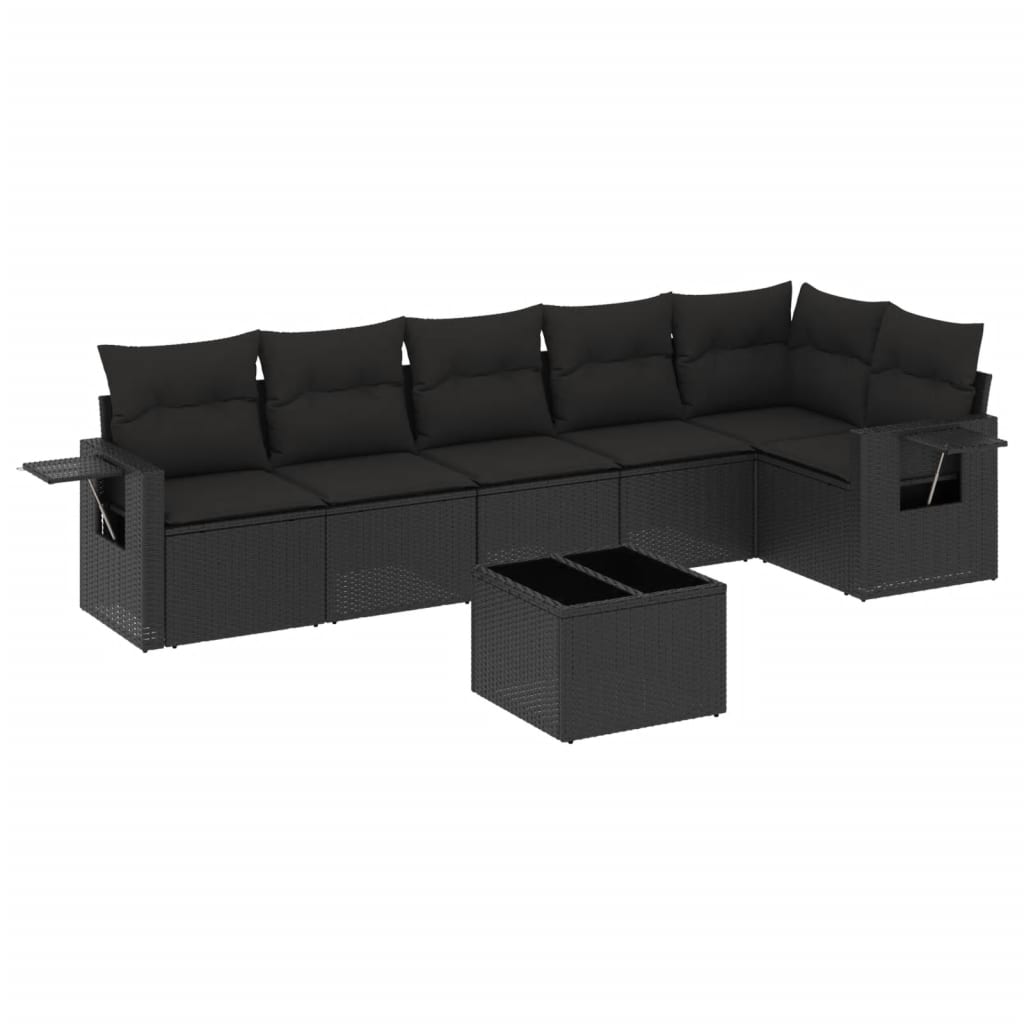 Set canapele de grădină cu perne, 7 piese, negru, poliratan GartenMobel Dekor