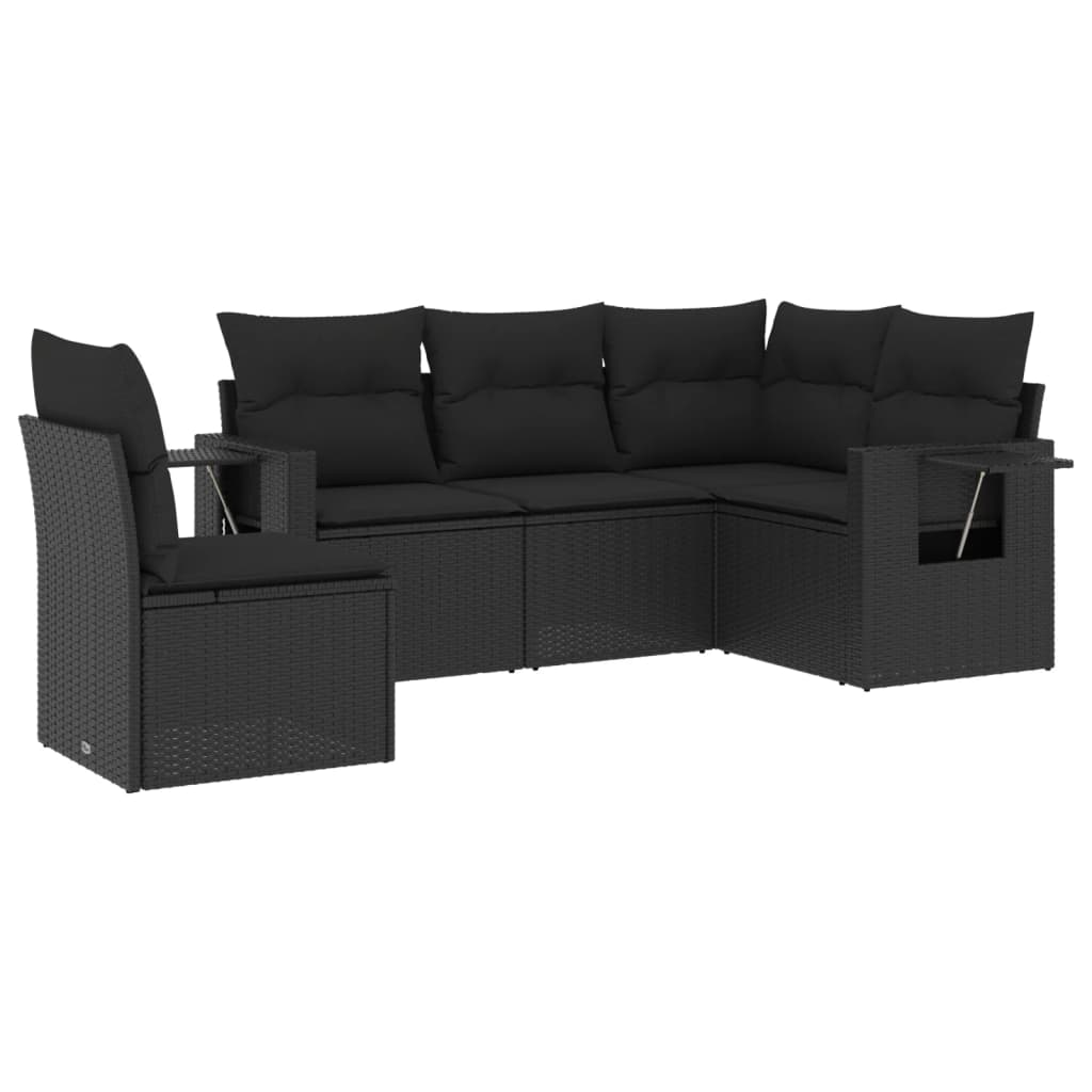 Set mobilier de grădină cu perne, 5 piese, negru, poliratan GartenMobel Dekor