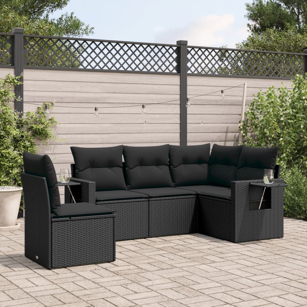 Set mobilier de grădină cu perne, 5 piese, negru, poliratan GartenMobel Dekor