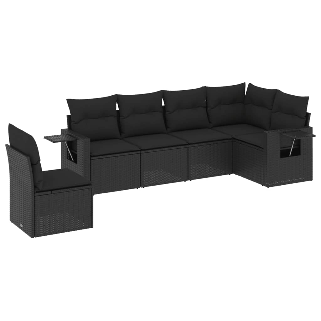 Set mobilier de grădină cu perne, 6 piese, negru, poliratan GartenMobel Dekor