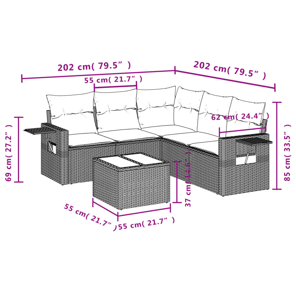 Set mobilier de grădină cu perne, 6 piese, negru, poliratan GartenMobel Dekor